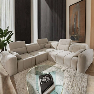 Ecksofa mit Schlaffunktion Cetara III beige links Ergonomisches Ecksofa mit verschiebbarer Rückenlehne und verstellbaren Kopfstützen