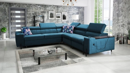 Ecksofa mit Schlaffunktion Belvi IV türkis rechts elegantes und stilvolles Ecksofabett für das Wohnzimmer praktischer Stauraum an der Seite