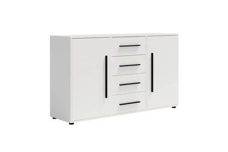 Kommode Maxione 150 cm weiß elegante und vielseitige Kommode Stil für Schlafzimmer oder Wohnzimmer geschmackvolle schwarze Griffe