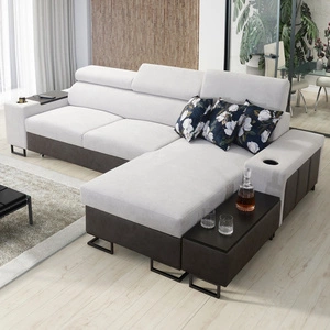 Ecksofa mit Schlaffunktion Flavio graue Esche / graphit rechts elegantes Ecksofa mit einer seitlich zu öffnenden Verlängerungsstange