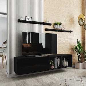RTV-Hängeschrank Astros 172 cm schwarz / schwarz glänzend mit Einlegeböden Minimalistisches und elegantes Design, das sich in jede Einrichtung einfügt