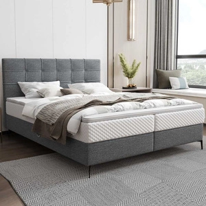 Boxspringbett Irvine 180x200 grau stilvolles Bett mit Bettzeugablage komfortables Kopfteil besticht durch sein elegantes Design