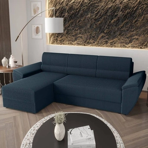 Ecksofa mit Schlaffunktion Fogu II blau linke Seite stilvolles Ecksofa mit bequemen Armlehnen und Bettzeugcontainer