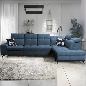 Ecksofa mit Schlaffunktion Buffalo XI blau rechtsseitig stilvolles Ecksofa mit drei Bettkästen Velourstoff