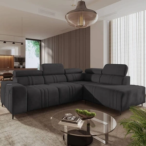 Ecksofa mit Schlaffunktion Castel VII graphit rechts stilvolles Ecksofa mit Bettzeugablage und verstellbaren Kopfstützen