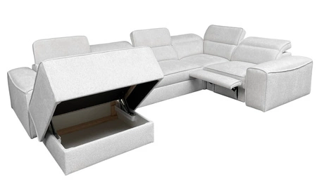 Ecksofa mit Schlaffunktion Viano IV Lux grün links Design-Ecksofa mit ausziehbarem Fußteil großes Bettzeugfach