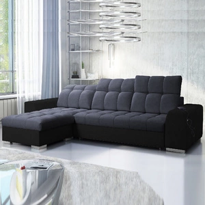Ecksofa mit Schlaffunktion Luigi graphit/schwarz links Ecksofa mit zwei Bettkästen Stoff mit interessanter Struktur