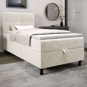 Boxspringbett Melba 120x200 beige Bett im modernen skandinavischen Stil mit gepolstertem Kopfteil Bett mit Staukasten