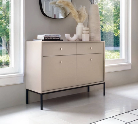 Kommode mit Schubladen Mono 104 cm Beige Minimalistisches Design stilvoller goldener Griff schlichte Form mit metallischen Elementen