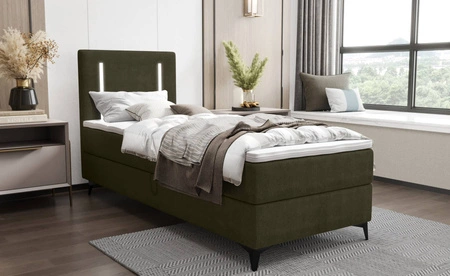 Boxspringbett Norco 90x200 grün stilvolles Bett mit Aufbewahrungsbox Beleuchtung im Kopfteil fügt eine einzigartige Note