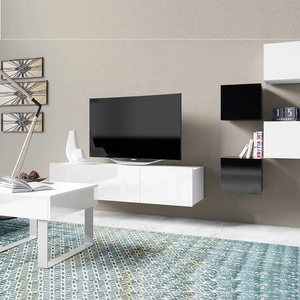 Möbelset Apulia XXI weiß/schwarz glänzend extrem stilvolle Wohnwand einfache Elemente, die in jedes Interieur passen