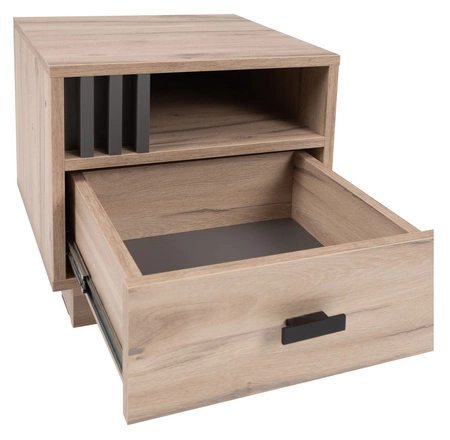 Nachttisch mit Schublade Estan Eiche hell/anthrazit ist ein funktionelles Möbelstück in zeitlosem Design - der ideale Nachttisch für das Schlafzimmer