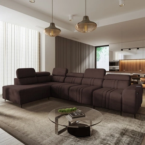 Ecksofa mit Schlaffunktion Castel XI braun linksseitig bequemes Ecksofa mit Stauraum für Bettzeug strapazierfähiger Stoff