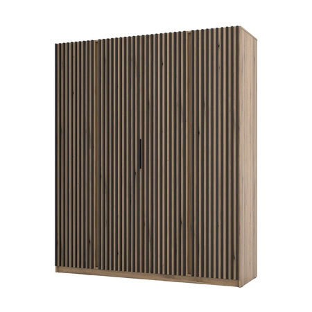 Kleiderschrank Kastano XV 200 cm Eiche evozieren modernes Design Türen mit schwarzen Lamellen dekoriert ideale Garderobe für Schlafzimmer