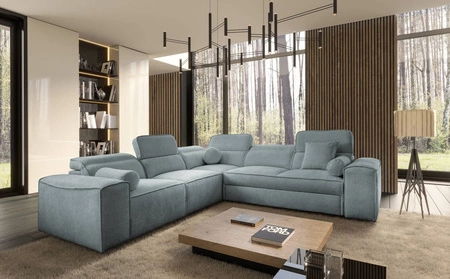 Ecksofa mit Schlaffunktion Viano III grau blau links Ecksofa mit Bettzeugcontainer perfekt für moderne Interieurs