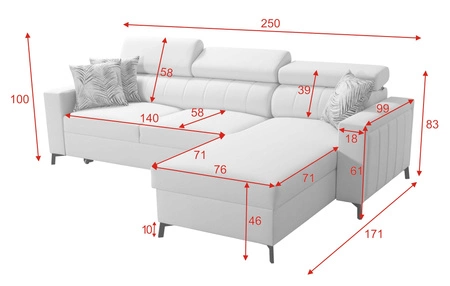 Ecksofa mit Schlaffunktion Savona arktisch blau / weiß rechts elegantes Ecksofa mit verstellbaren Kopfstützen Ziernähte