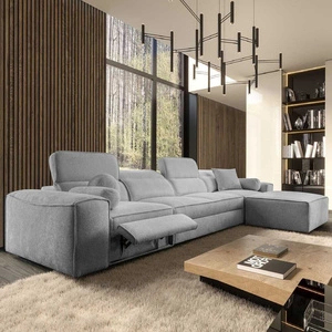 Ecksofa mit Schlaffunktion Viano XII Lux hellgrau rechtshändiges Designer-Ecksofa für das Wohnzimmer mit bequemer ausziehbarer Fußstütze