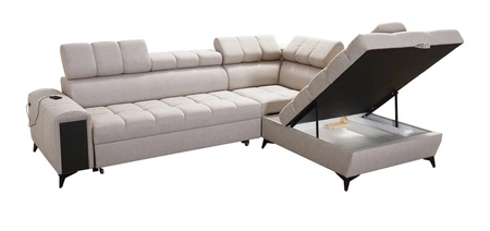 Ecksofa mit Schlaffunktion Bolmso VII grün rechts elegantes Ecksofa für Wohnzimmer mit Schublade und Bettzeugbehälter