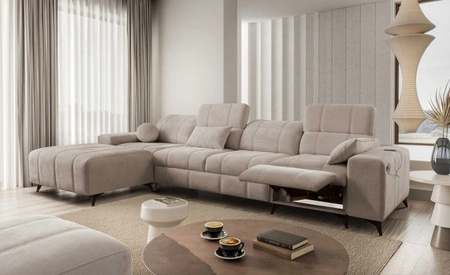 Ecksofa mit Schlaffunktion Penejos XII Lux dunkelbeige linke stilvolles Ecksofa mit bequemer ausziehbarer Fußstütze