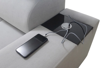 Ecksofa mit Schlaffunktion Dafni II hellbeige/weißer Samt rechts Ecksofa mit Bettzeugablage und Schublade in der Seitenwand