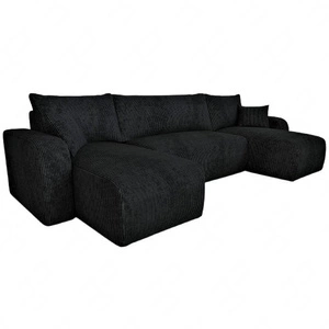 Ecksofa mit Schlaffunktion Fiesta U schwarz stilvolles Ecksofa mit interessanter Form strapazierfähiger Kordstoff Bettzeugbehälter