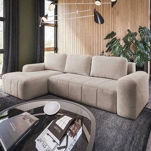 Ecksofa mit Schlaffunktion Bovec beige linke Seite stilvolles Ecksofa mit ergonomischer Form hydrophobem Stoff