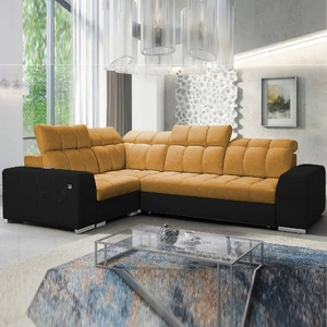 Ecksofa mit Schlaffunktion Luigi II honig/schwarz linkes Ecksofa mit Bettkasten für den täglichen Liegekomfort