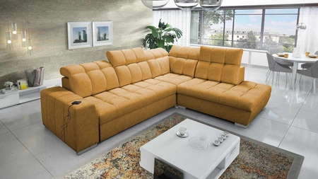 Ecksofa mit Schlaffunktion Luigi VII Honig rechts bequemes klappbares Ecksofa in einer modernen Form