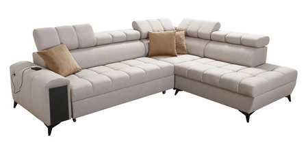 Ecksofa mit Schlaffunktion Bolmso VII grau rechte Ecke äußerst elegantes Ecksofa für Wohnzimmer mit Schublade und Bettzeugcontainer