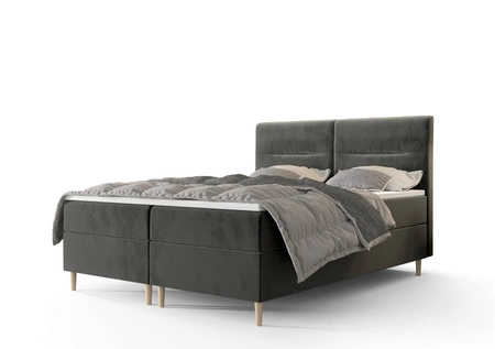 Boxspringbett Voltera 140x200 Grau moderner skandinavischer Stil mit charakteristischem Kopfteil