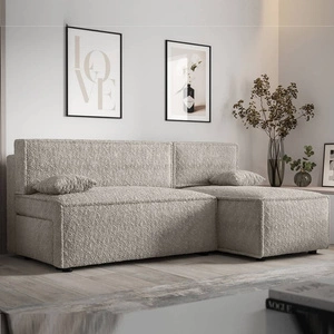 Ecksofa mit Schlaffunktion Brandon creme rechts weicher Stoff mit charakteristischer Schlingenoberfläche Bettzeugbehälter