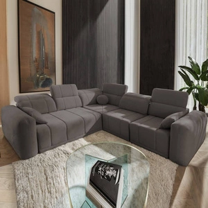 Ecksofa mit Schlaffunktion Cetara III graubraun rechtshändig ergonomisches Ecksofa mit verschiebbarer Rückenlehne und verstellbaren Kopfstützen