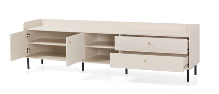 TV Schrank Ferdi 210 cm sandbeige minimalistisches Design Schrank mit Schubladen elegante goldene Griffe und hohe Top-Ränder