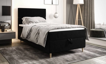Boxspringbett Bing 90x200 schwarz im modernen skandinavischen Stil mit gepolstertem Kopfteil Bett mit Staukasten