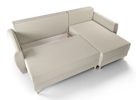 Ecksofa mit Schlaffunktion Rovigo cremefarbenes rechtes Ecksofa im skandinavischen Stil großes Bettzeugfach