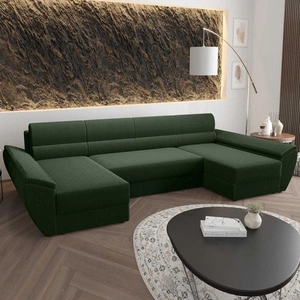 Ecksofa mit Schlaffunktion Fogu U IV grün bequemes und funktionelles Ecksofa für das Wohnzimmer mit einem interessanten Design dreidimensionalen Stoff