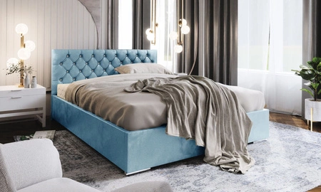 Polsterbett Bauru 180x200 türkis mit Container im modernen skandinavischen Stil mit gestepptem Kopfteil mit Kristallen