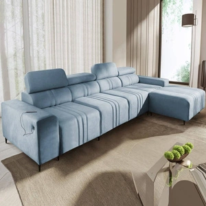 Ecksofa mit Schlaffunktion Castel XII blau rechte Seite stilvolles und bequemes Ecksofa für das Wohnzimmer funktionelle verstellbare Kopfstützen