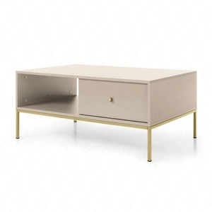 Couchtisch Mono Beige Mit Schubladen minimalistisches Design Tischplatte beständig gegen verschüttete Flüssigkeiten