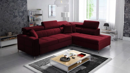 Ecksofa mit Schlaffunktion Nausa III kastanienbraun rechts Samt stilvolles bequemes Ecksofa verstellbare Kopfstützen Bettzeug Container