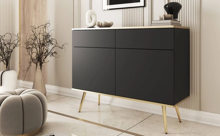 Schubladenkommode Luxury107 cm schwarz modernes Design Wohnzimmer Kommode Körper mit Gold trim Metall Gold Beine gekrönt