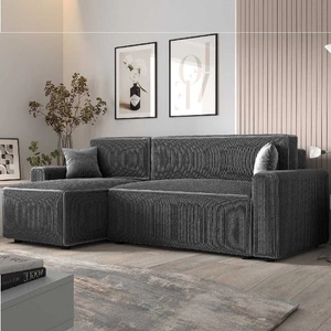 Ecksofa mit Schlaffunktion Brandon Bis grau linke Ecke dreidimensionaler Stoff mit ausdrucksstarken Streifen Bettzeug Container