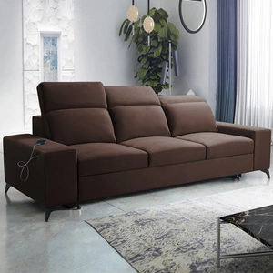 Kelly Sofa mit Schlaffunktion braun stilvolles Wohnzimmersofa mit einfachem Design verstellbare Kopfstützen Veloursstoff