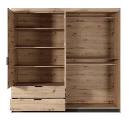 Spiegelschrank Tipler 220 cm Eiche artisan / anthrazit modernes Design dekorative Leisten an Schranktüren Kantengriffe