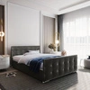 Polsterbett Alford 140x200 grau mit Container im modernen skandinavischen Stil mit gestepptem Kopf- und Fußteil mit Kristallen besetzt