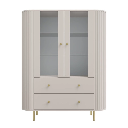 Vitrine Ovalio 123 cm beige Designe rvitrine für das Wohnzimmer in ovaler Form mit dekorativer Fräsung geräumige Schubladen