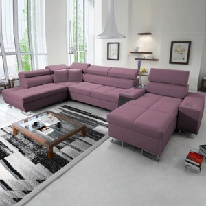 Ecksofa mit Schlaffunktion Dafni V heather right velvet komfortables und bequemes Ecksofa mit verstellbaren Kopfstützen