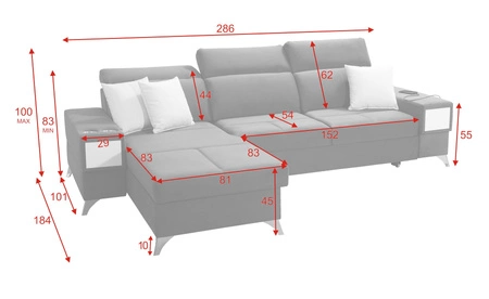 Ecksofa mit Schlaffunktion Elgin graphite linkes Ecksofa mit verstellbaren Kopfstützen praktische Schubladen in den Möbelseiten