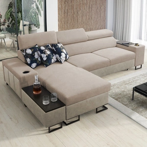 Ecksofa mit Schlaffunktion Flavio beige / beige Öko-Leder links elegantes Ecksofa mit einer seitlich öffnenden Verlängerungsstange