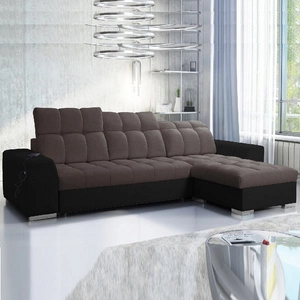 Ecksofa mit Schlaffunktion Luigi braun/schwarz rechtes Ecksofa mit zwei Bettkästen Stoff mit interessanter Struktur